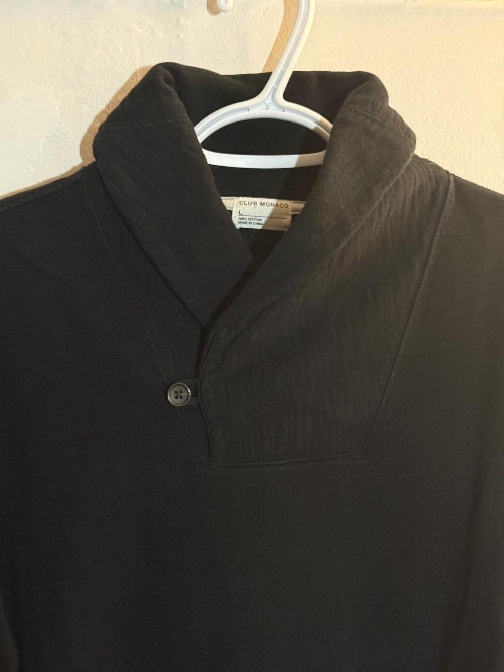 Club Monaco Black 100% Cotton Shawl Collar Pullover Sweater Men’s L